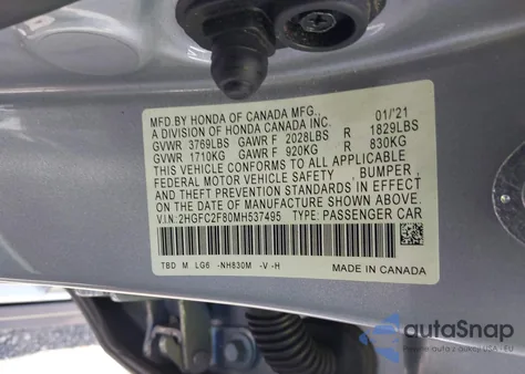 2021 Honda Civic Sport from USA, damaged, VIN 2HGFC2F80MH537495